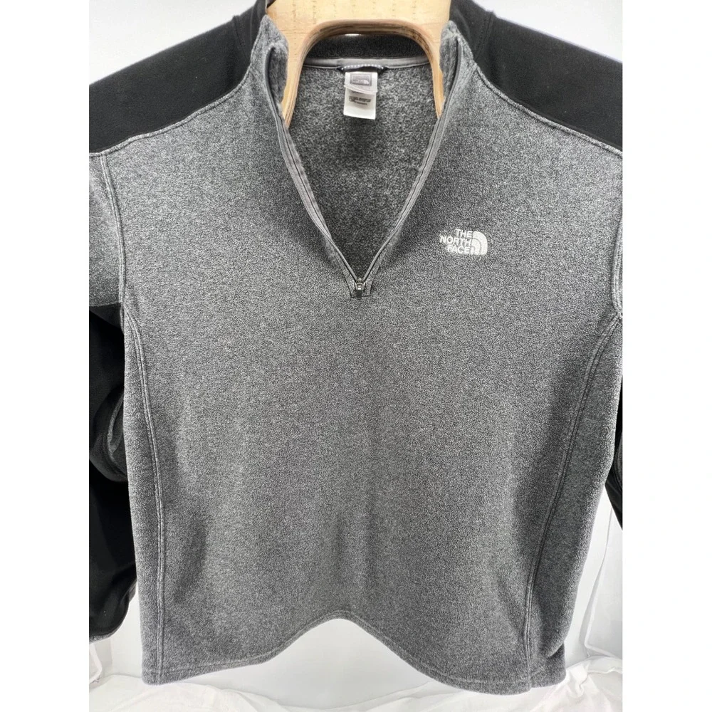 The North Face TKA 100 Fleece Quarter Zip Jacket Grey Black Mens L G‎